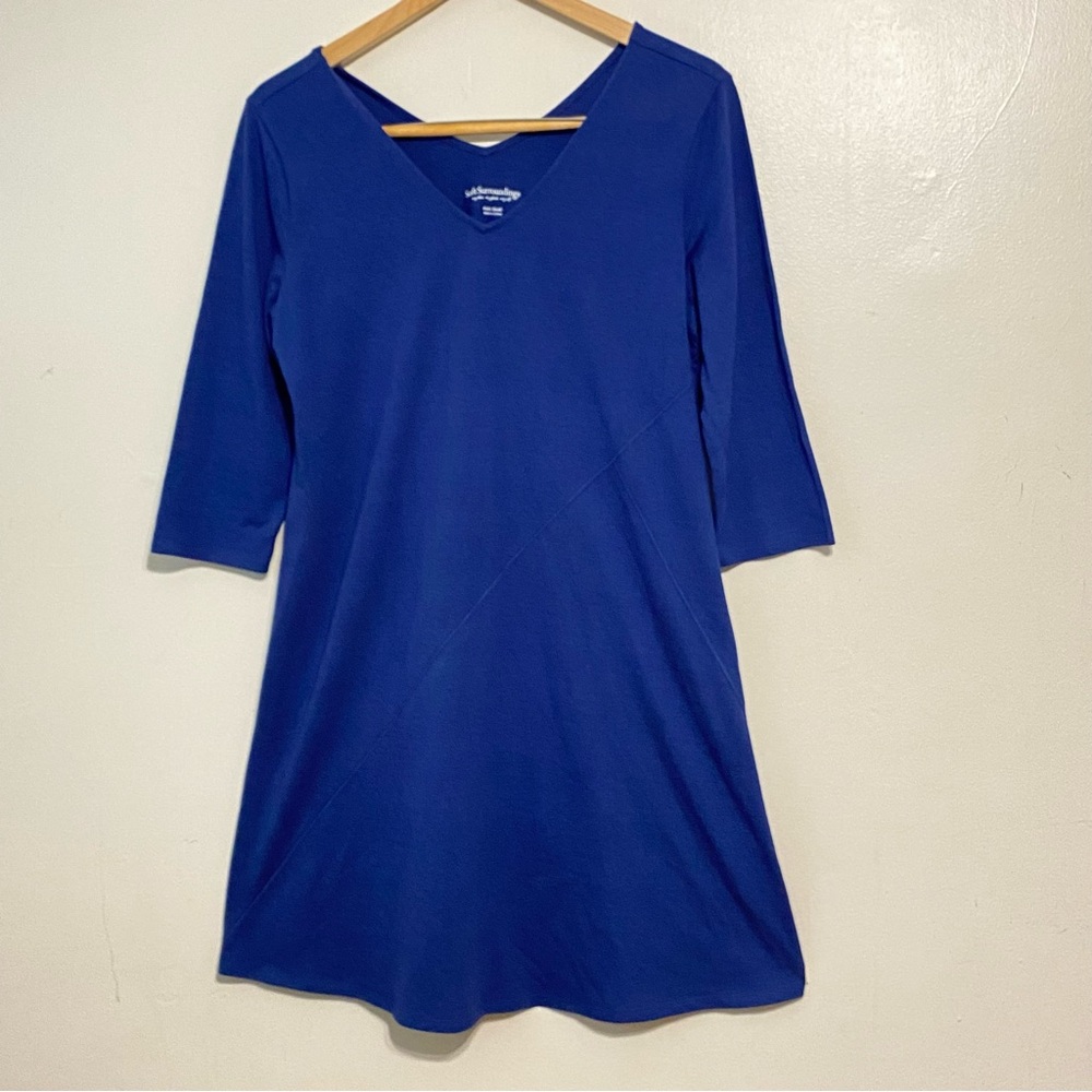Soft Surroundings Blue 3/4 Sleeve V-neck Tunic Top size Petite Small